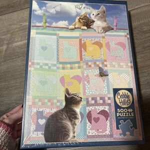 Cobble Hill 500 Piece Puzzle Quilted Kittens With Poster NIB Sealed Cottagecore